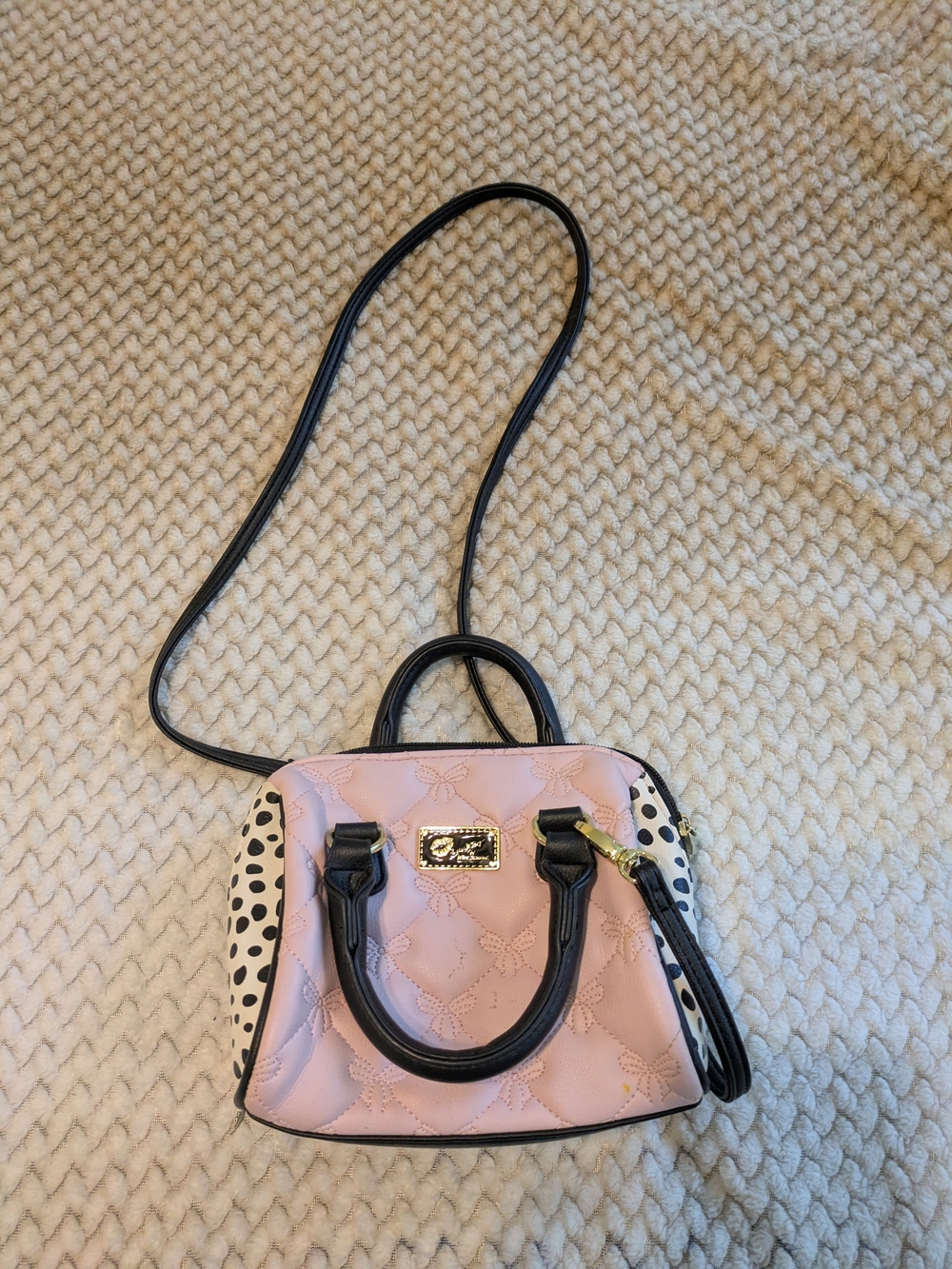 Betsey Johnson Pink Quilted Mini Satchel with Dalmatian Accent